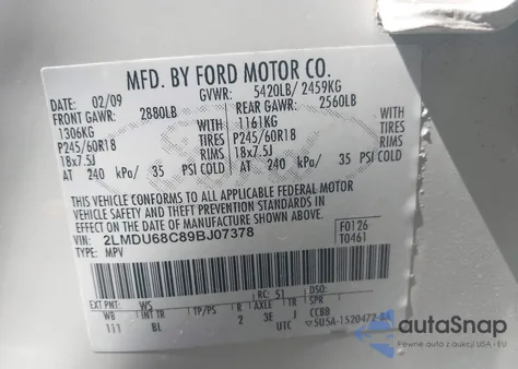 2009 Lincoln Mkx from USA, damaged, VIN 2LMDU68C89BJ07378